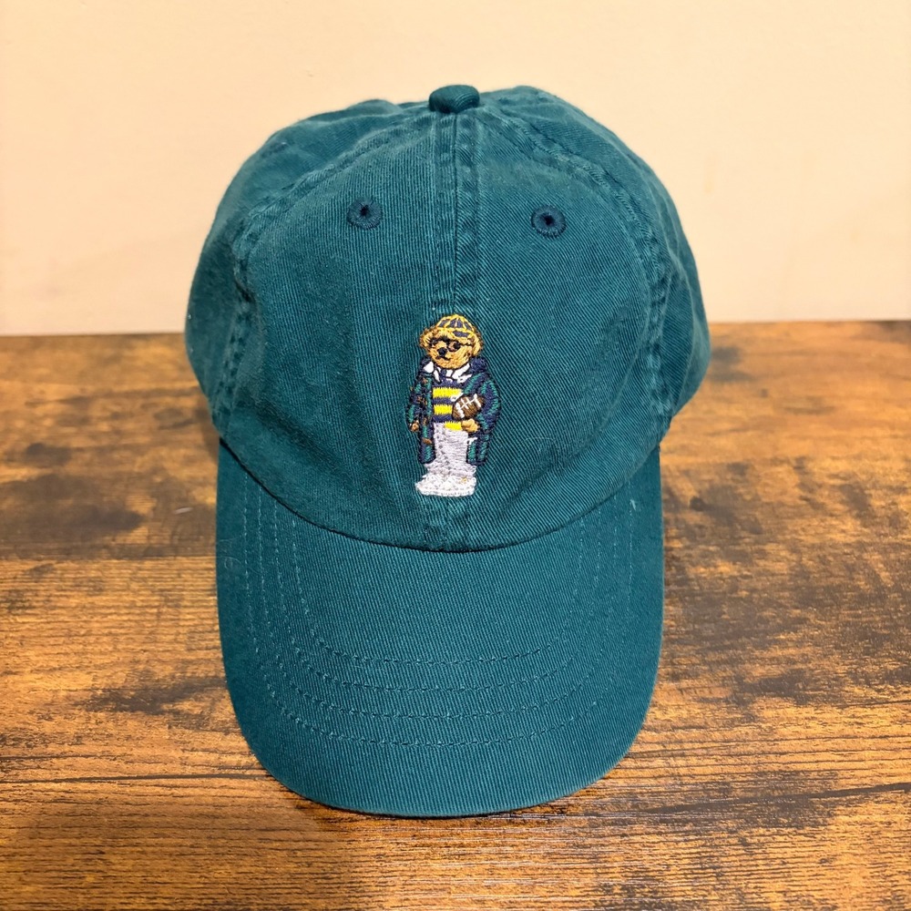 Polo Ralph Lauren Toddler Polo Bear Football Hat Green Cotton Cap 2T-4T